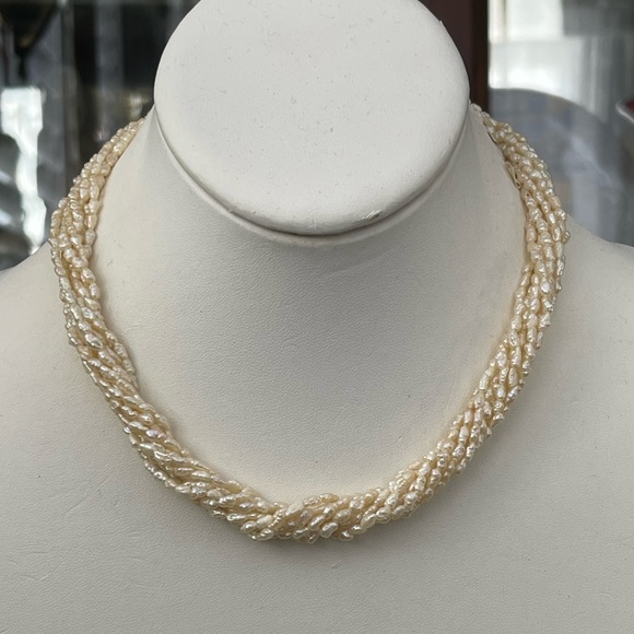 8 strand freshwater cultured seed pearl gold plated solid silver clasp necklace - Picture 4 of 5